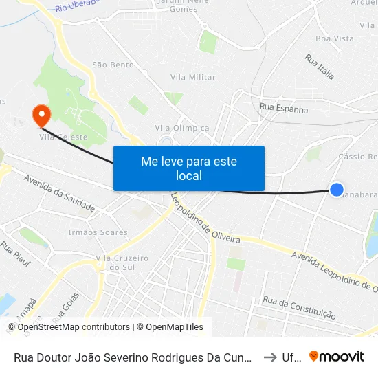 Rua Doutor João Severino Rodrigues Da Cunha, 108-166 to Uftm map