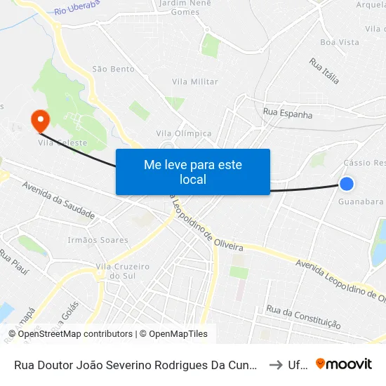 Rua Doutor João Severino Rodrigues Da Cunha, 296-356 to Uftm map