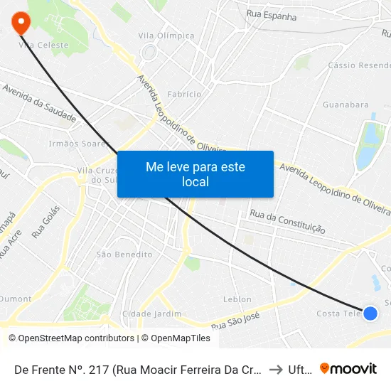 De Frente Nº. 217 (Rua Moacir Ferreira Da Cruz) to Uftm map