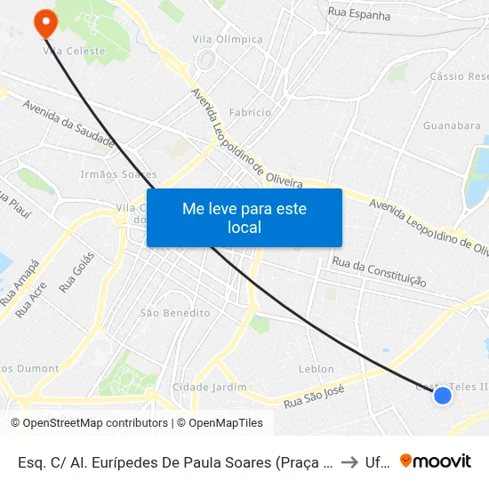 Esq. C/ Al. Eurípedes De Paula Soares (Praça Lago Azul) to Uftm map