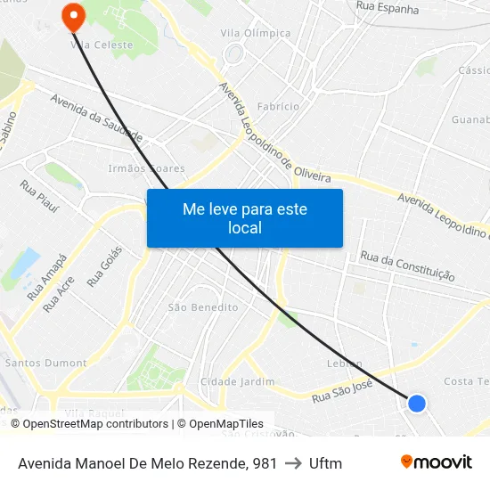 Avenida Manoel De Melo Rezende, 981 to Uftm map