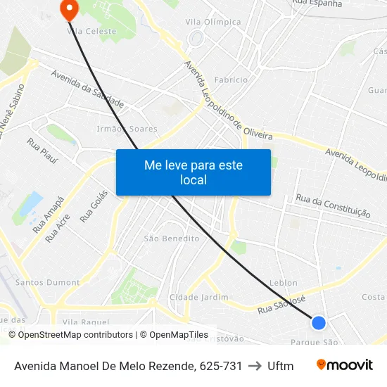 Avenida Manoel De Melo Rezende, 625-731 to Uftm map