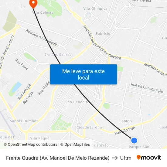 Frente Quadra (Av. Manoel De Melo Rezende) to Uftm map