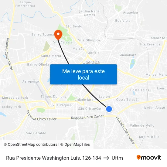 Rua Presidente Washington Luís, 126-184 to Uftm map