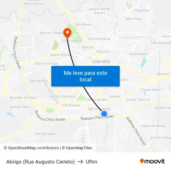 Abrigo (Rua Augusto Carleto) to Uftm map