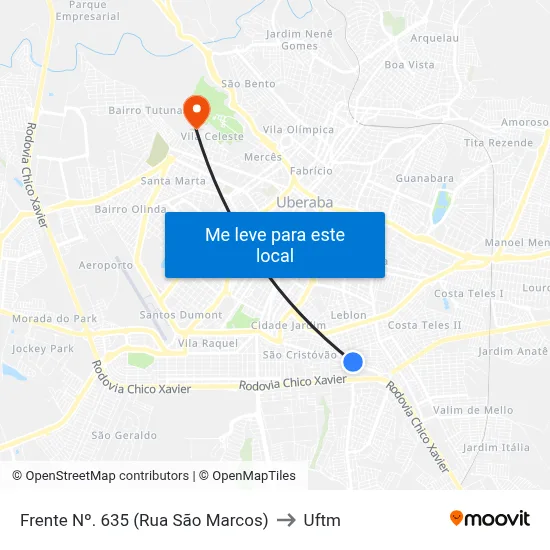 Frente Nº. 635 (Rua São Marcos) to Uftm map