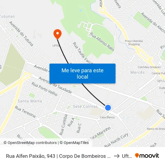 Rua Alfen Paixão, 943 | Corpo De Bombeiros - Mg to Uftm map