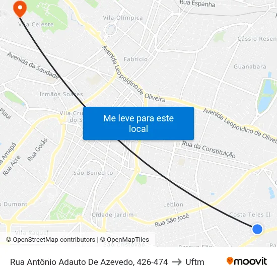 Rua Antônio Adauto De Azevedo, 426-474 to Uftm map
