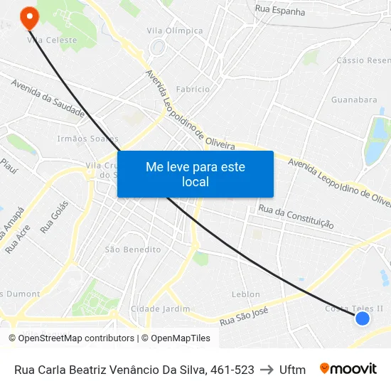 Rua Carla Beatriz Venâncio Da Silva, 461-523 to Uftm map