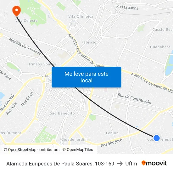 Alameda Eurípedes De Paula Soares, 103-169 to Uftm map