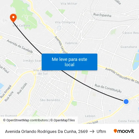 Avenida Orlando Rodrigues Da Cunha, 2669 to Uftm map