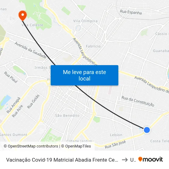 Vacinação Covid-19 Matricial Abadia Frente Centro Médico Abadia (Av. Orlando Rodrigues Da Cunha) to Uftm map