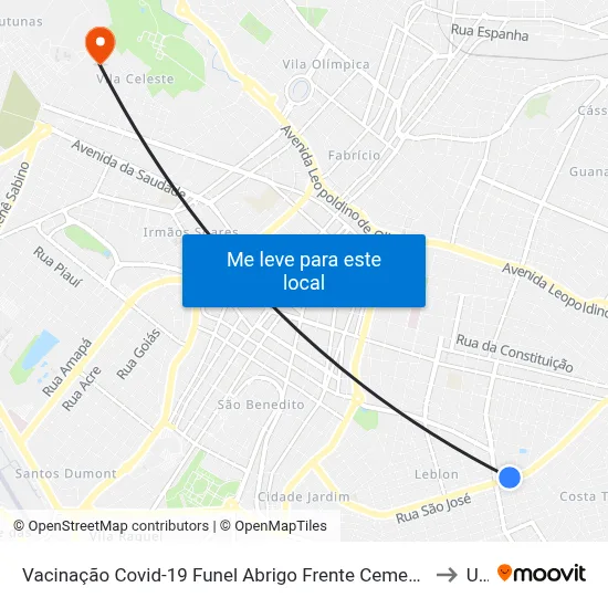 Vacinação Covid-19 Funel Abrigo Frente Cemea Abadia (Av. Orlando Rodrigues Da Cunha) to Uftm map
