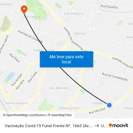 Vacinação Covid-19 Funel Frente Nº. 1663 (Av. Orlando Rodrigues Da Cunha) to Uftm map