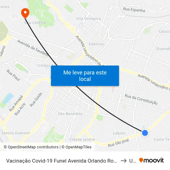 Vacinação Covid-19 Funel Avenida Orlando Rodrigues Da Cunha, 1988-2022 to Uftm map