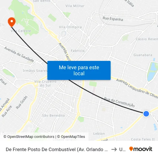 De Frente Posto De Combustível (Av. Orlando Rodrigues Da Cunha) to Uftm map