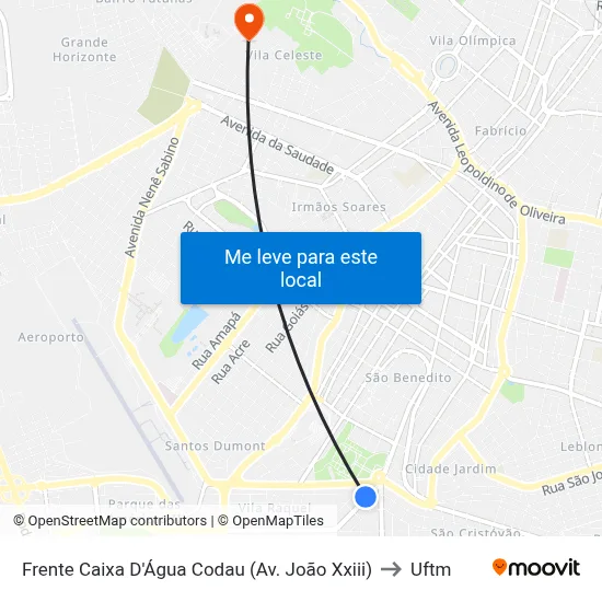 Frente Caixa D'Água Codau (Av. João Xxiii) to Uftm map