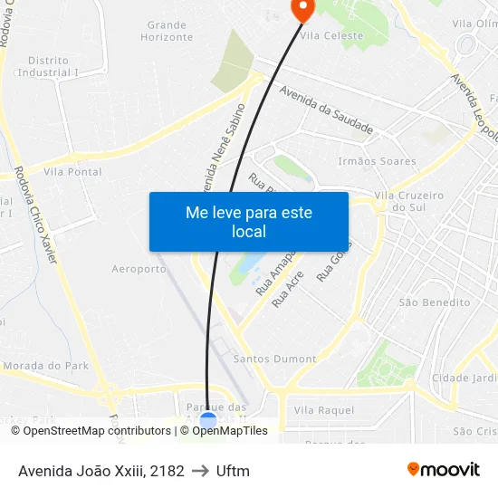 Avenida João Xxiii, 2182 to Uftm map