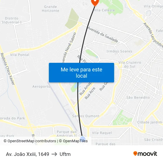 Av. João Xxiii, 1649 to Uftm map