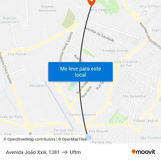 Avenida João Xxiii, 1381 to Uftm map