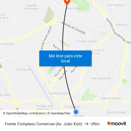 Frente Complexo Comercial (Av. João Xxiii) to Uftm map