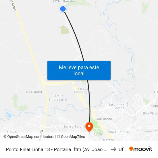 Ponto Final Linha 13 - Portaria Iftm (Av. João Batista Ribeiro) to Uftm map