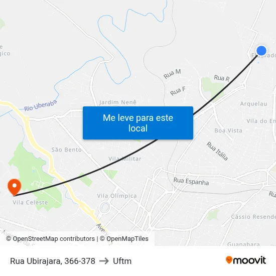 Rua Ubirajara, 366-378 to Uftm map