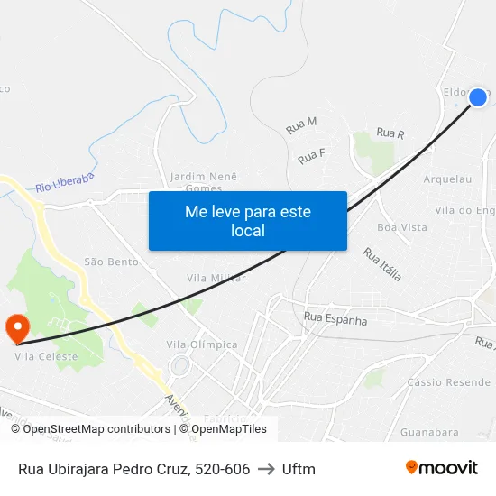 Rua Ubirajara Pedro Cruz, 520-606 to Uftm map