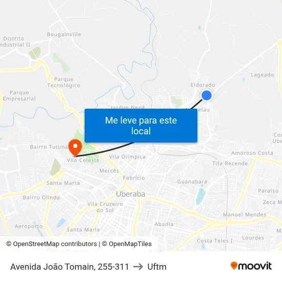 Avenida João Tomain, 255-311 to Uftm map
