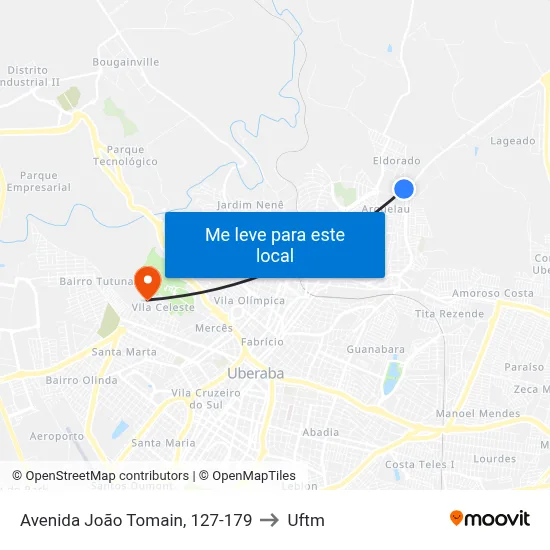 Avenida João Tomain, 127-179 to Uftm map