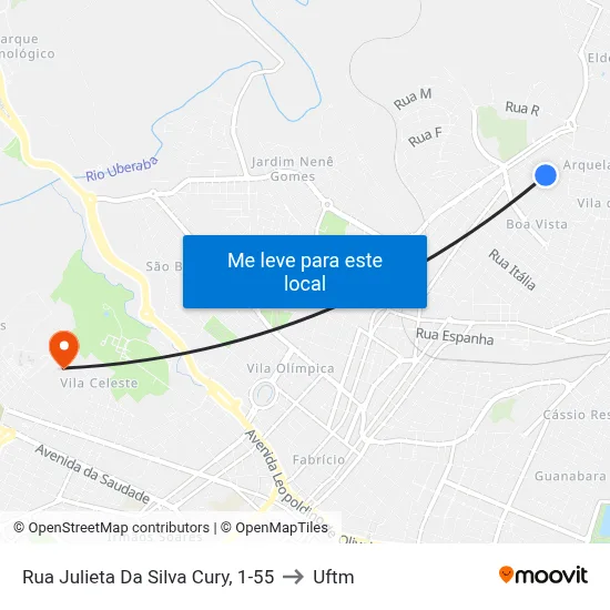 Rua Julieta Da Silva Cury, 1-55 to Uftm map