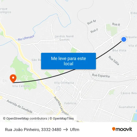 Rua João Pinheiro, 3332-3480 to Uftm map