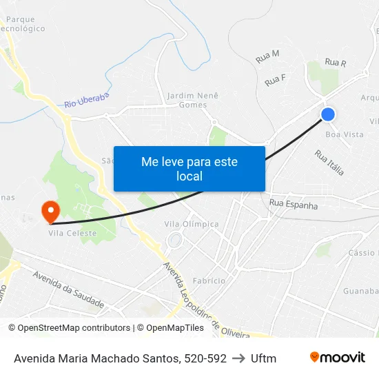 Avenida Maria Machado Santos, 520-592 to Uftm map