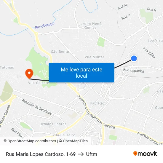Rua Maria Lopes Cardoso, 1-69 to Uftm map