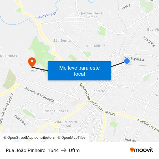 Rua João Pinheiro, 1644 to Uftm map