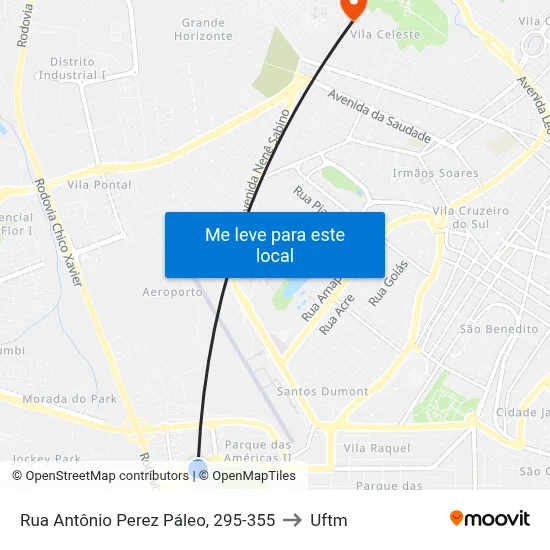 Rua Antônio Perez Páleo, 295-355 to Uftm map