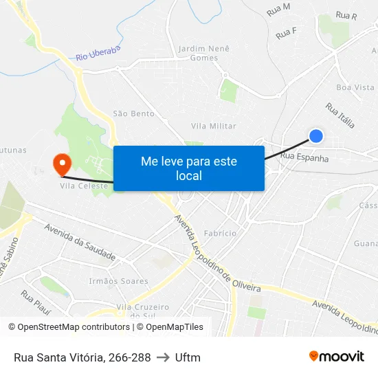 Rua Santa Vitória, 266-288 to Uftm map