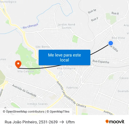 Rua João Pinheiro, 2531-2639 to Uftm map