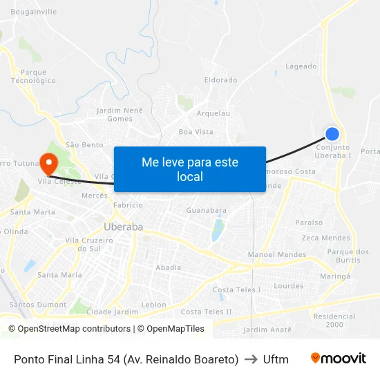 Ponto Final Linha 54 (Av. Reinaldo Boareto) to Uftm map