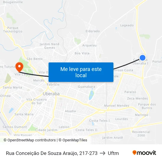 Rua Conceição De Souza Araújo, 217-273 to Uftm map