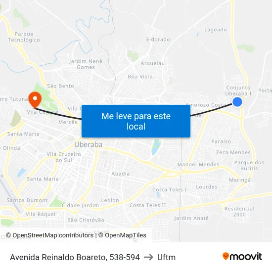 Avenida Reinaldo Boareto, 538-594 to Uftm map