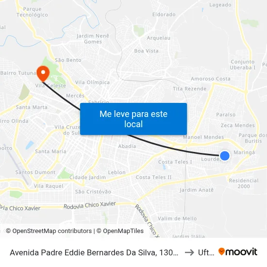 Avenida Padre Eddie Bernardes Da Silva, 1300-1362 to Uftm map