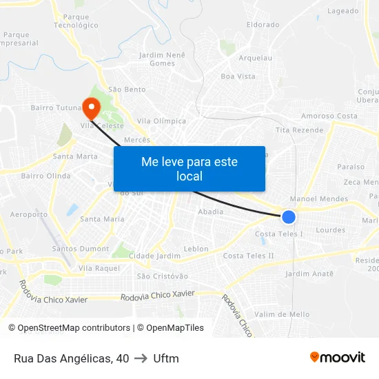 Rua Das Angélicas, 40 to Uftm map
