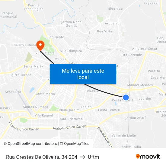 Rua Orestes De Oliveira, 34-204 to Uftm map