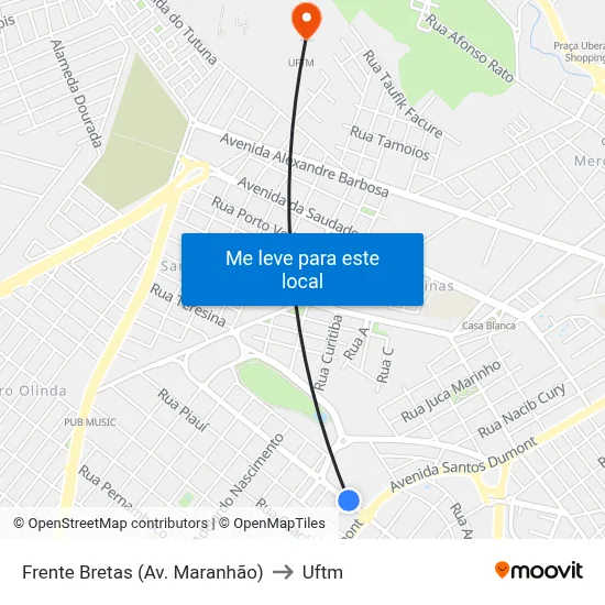 Frente Bretas (Av. Maranhão) to Uftm map