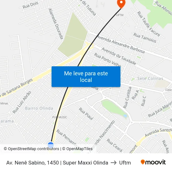 Av. Nenê Sabino, 1450 | Super Maxxi Olinda to Uftm map