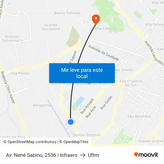 Av. Nenê Sabino, 2536 | Infraero to Uftm map