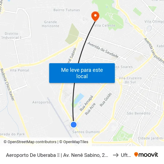 Aeroporto De Uberaba  ✈ | Av. Nenê Sabino, 2694 to Uftm map