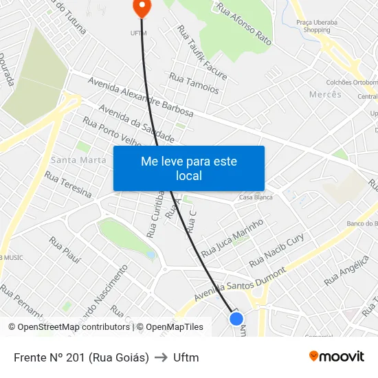 Frente Nº 201 (Rua Goiás) to Uftm map