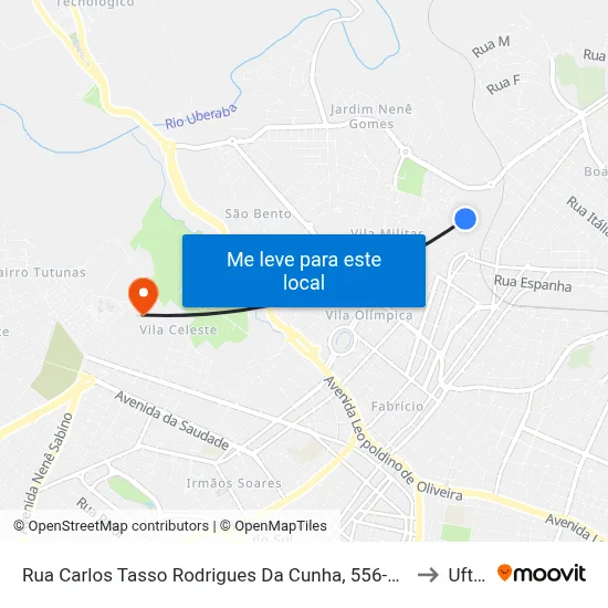 Rua Carlos Tasso Rodrigues Da Cunha, 556-674 to Uftm map